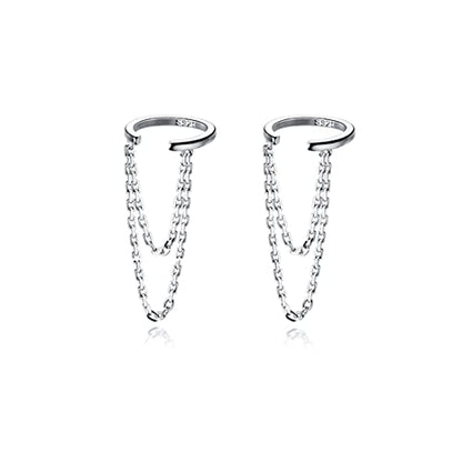 Reffeer Solid 925 Sterling Silver Minimalist Cuff Earrings Chain for Women Cartilage Wrap Earrings Helix Cuffs - color: A-Silver