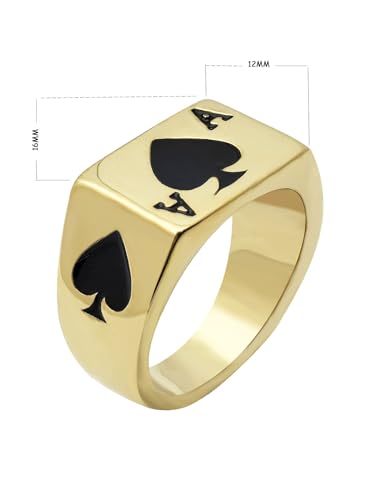 JAJAFOOK Mens Womens Stainless Steel Ring Poker Spade Ace Silver Black Sizes 6-14 - color: Spade Ace Gold Black, size: 13