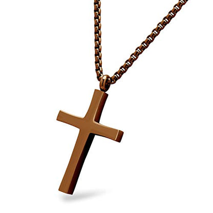 555Jewelry Stainless Steel Cross Adjustable Rolo Chain Pendant Necklace 16-28'' Inches - color: Brown