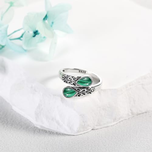 Ring for Women Sterling Silver Adjustable Band Open Rings Jewelry Gifts for Girls - style: Malachite