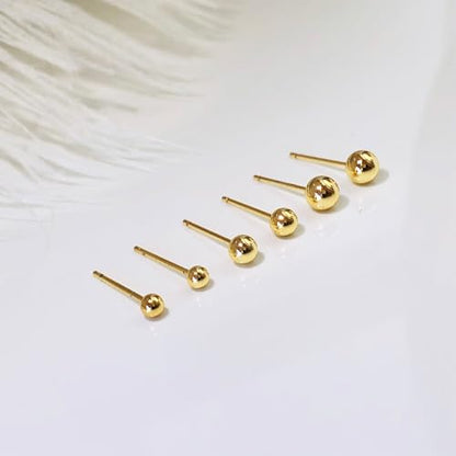 IMBOS Pearl Earrings 14k Gold Plated Daisy Flower Stud Earrings for Women Ball Stud Flat Back Earring Hypoallergenic Statement Earring Trendy Jewelry Gift for Women - color: Gold-Ball 3,4,5