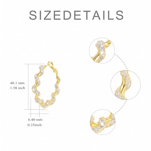 14K Gold Braided Texture Hoop Earring, 32/40mm Twist Rope Design Round Hoop Earrings for Women Gold Jewelry Gifts for women - style: Braided Earrings-40mm
