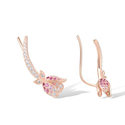 Santuzza 925 Sterling Silver Pink Tulip Cuff Pierce Earrings for Women - color: Gemstone Tulip-Pink
