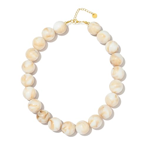 Colorful Chunky Beaded Necklaces for Women Trendy Large Bead Statement Necklace Boho Resin Bead Choker Summer Beach Jewelry Gifts Accessories - color: Shell White