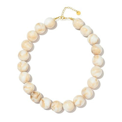 Colorful Chunky Beaded Necklaces for Women Trendy Large Bead Statement Necklace Boho Resin Bead Choker Summer Beach Jewelry Gifts Accessories - color: Shell White