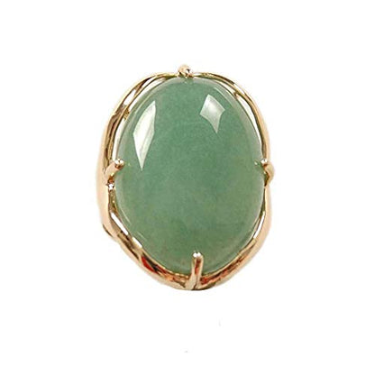 Natural Stone Adjustable Finger Rings Semi Precious Oval Shaped Gemstone Jewelry For Women Anniversary Birthday Wedding Gift - color: Green Aventurine