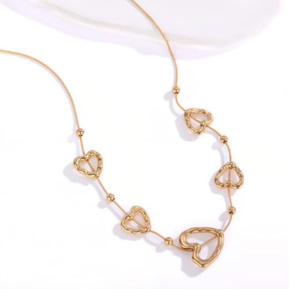 18K Gold Plated Open Heart Layered Necklace for Women, Dainty Multi Heart Pendant Y-Necklace, Minimalist Boho Jewelry