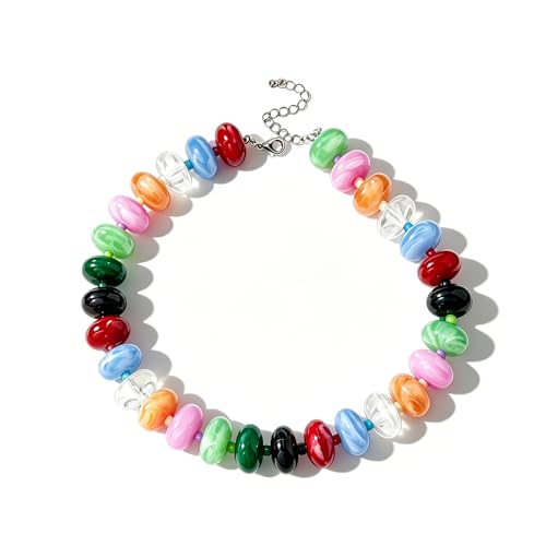 Beaded Necklace for Women Statement Chunky Necklace Boho Bead Choker Acrylic Big Bead Necklaces Summer Beach Jewelry for Women - color: Colorful