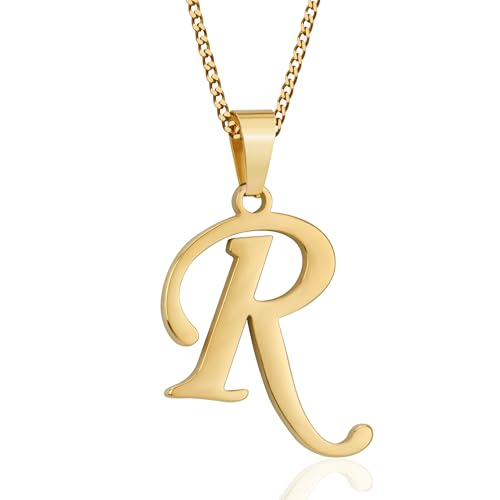 Suweibuke Initial Necklace for Men Women Boys Girls, 18K Gold Plated 26 Letters Pendant Necklace, Personalized Jewelry Gifts - color: Gold--1R