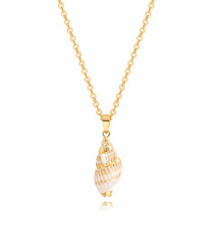 Natural Seashell Shell Scallop Pendant Choker Necklace Adjustable 18K Gold Plated Cable Chain Handmade Jewelry for Women Girls - style: Conch