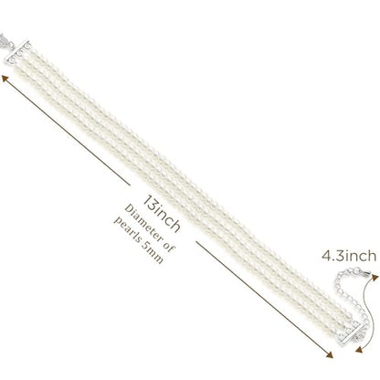 BABEYOND Round Imitation Pearl Choker Necklace Multi Strands Choker 20s Flapper Necklace Accessories for Gatsby Themed Party - style: 3-layer
