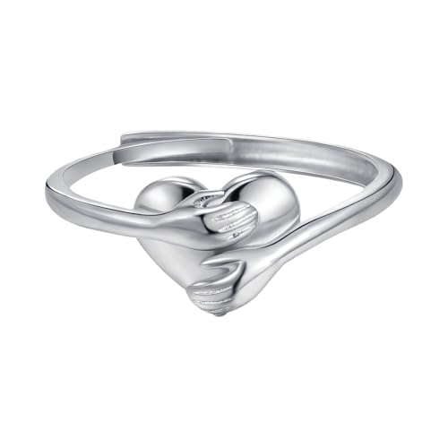 Granddaughter Daughter Hug Ring For Hope Rings, Stainless Steel Inspirational Jewelry Engraved Always With You Love You Forever Message Adjustable Non Tarnish Jewelry Birthday Gift Card - color: Hug Silver Heart