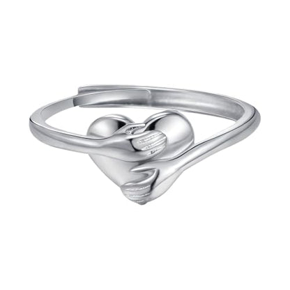 Granddaughter Daughter Hug Ring For Hope Rings, Stainless Steel Inspirational Jewelry Engraved Always With You Love You Forever Message Adjustable Non Tarnish Jewelry Birthday Gift Card - color: Hug Silver Heart