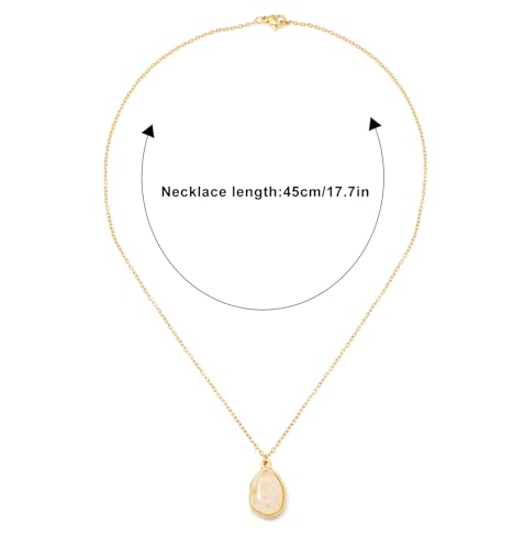 Stone Pendant Necklaces Gemstone Dangle Necklace 18K Gold Plated Teardrop Pendant Necklace for Women - color: White Gold