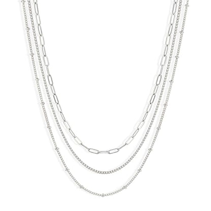 CONRAN KREMIX Waterproof Gold Necklace Layered Necklaces for Women Non Tarnish,14k Gold Plated Stainless Steel Dainty Stack Thin Chain Necklace Set for Women Gifts Jewelry - color: Silver-07