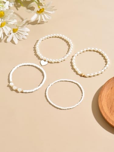 Bracelets for Women Trendy Pearl Anklets Bracelet Summer Beach Accessorie Boho Vacation Jewelry Waterproof - color: White-Bracelet