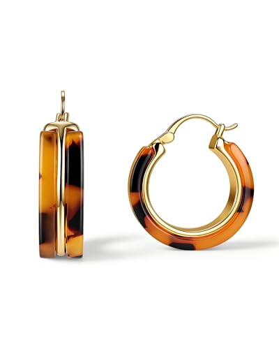 Chunky Hoop Earrings for Women Statement Tortoise Resin Leopard Huggie Hoop Earrings Gold Tone Trendy Vintage Jewelry Gift