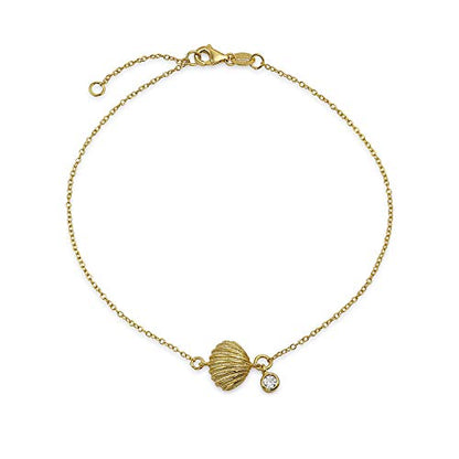 Bling Jewelry Nautical CZ Seashell Anklet Charm Ankle Bracelet Gold Plated .925 Sterling Silver Adjustable
