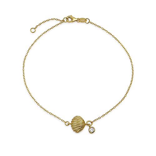 Bling Jewelry Nautical CZ Seashell Anklet Charm Ankle Bracelet Gold Plated .925 Sterling Silver Adjustable