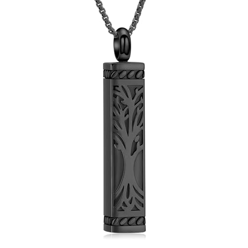 Imrsanl Tree of Life Urn Necklace for Men Women Bar Cremation Jewelry for Ashes Keepsake Ashes Necklace Pendent - color: Black