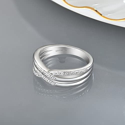 Fahonie Infinity X Knot Ring 925 Sterling Silver cut 5A Cubic Zirconia CZ Statement Ring Anniversary Promise Ring for Women