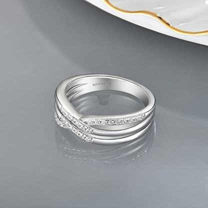 Fahonie Infinity X Knot Ring 925 Sterling Silver cut 5A Cubic Zirconia CZ Statement Ring Anniversary Promise Ring for Women