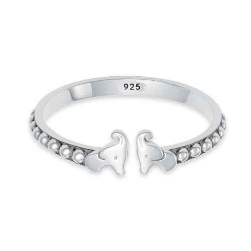 LeCalla 925 Sterling Silver Antique Beaded Toe Rings for Women | Lucky Two Elephant Toe-Ring | Minimalist Hypoallergenic Adjustable Wide Band Ring Summer Beach Bare Foot Jewelry