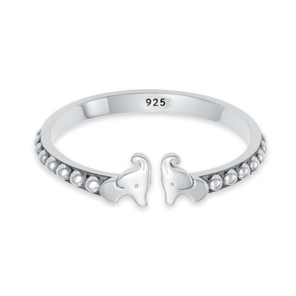 LeCalla 925 Sterling Silver Antique Beaded Toe Rings for Women | Lucky Two Elephant Toe-Ring | Minimalist Hypoallergenic Adjustable Wide Band Ring Summer Beach Bare Foot Jewelry