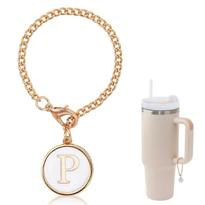Letter Charm Accessories For Stanley Cup,Gold Initial Chain Water Bottle Name Id Charms for Tumbler,Yeti, Simple Modern Cups Handle - color: P