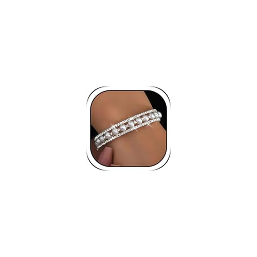 Pearl Bracelets for Women Dainty Gold Pearl Stretch Stackable Bracelet Bridesmaid Wedding Jewelry Gifts Prom Wedding Guest Dress - color: Q1:Silver Pearl Bracelet
