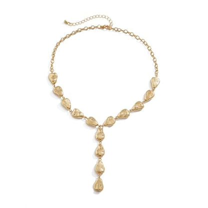 Gold Statement Lariat Necklace for Women Long Chunky Silver Y Shaped Necklace Big Baroque Shaped Drop Necklace Trendy Statement Jewelry Gift - color: gold