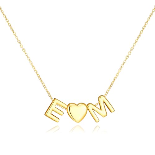adoyi Initial Necklaces for Women 14k Gold Plated Layered bubble Letter Necklace Dainty Heart A-Z Pendant Necklace Initial Necklaces Stack Birthday Gifts for Women Jewelry - color: Gold-Heart, style: E+M