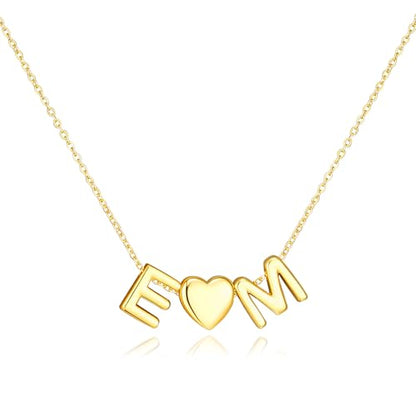 adoyi Initial Necklaces for Women 14k Gold Plated Layered bubble Letter Necklace Dainty Heart A-Z Pendant Necklace Initial Necklaces Stack Birthday Gifts for Women Jewelry - color: Gold-Heart, style: E+M