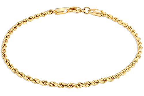 Barzel 18K Gold Plated Braided Rope Anklet for Women, 2.7 MM thick, 10 Inches long - Made In Brazil