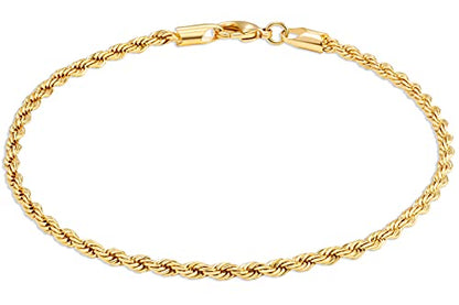 Barzel 18K Gold Plated Braided Rope Anklet for Women, 2.7 MM thick, 10 Inches long - Made In Brazil