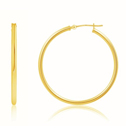 10k or 14k Gold Hoop Earrings for Women | Hypoallergenic Small to Large 12MM to 50MM Hoop Earrings with Secure Click Tops | Yellow or White Gold Classic Hoops in 2MM Thick Tube by MAX + STONE - color: 10K Yellow Gold, size: 35mm | 1.3 inches Diameter