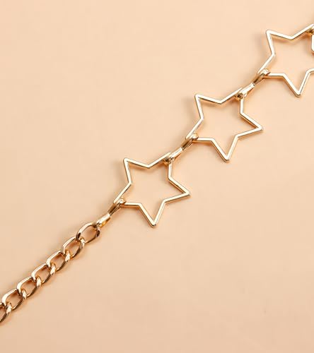 QWALIT Silver Gold Chain Belt for Women Fashion Waist Chain Belt Star Butterfly Metal Belt Music Festival Y2K Accessories - style: A1-Star- gold