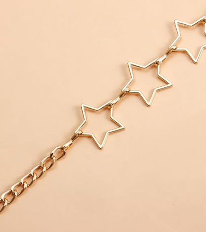 QWALIT Silver Gold Chain Belt for Women Fashion Waist Chain Belt Star Butterfly Metal Belt Music Festival Y2K Accessories - style: A1-Star- gold
