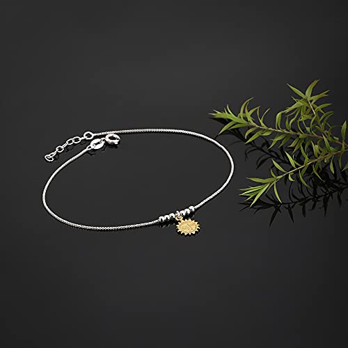 Vanbelle Sterling Silver Jewelry - Silver and Yellow Gold Plated 925 Stamp - Smiling-Sun Celestial Anklet - Stylish Beautifully Designed for Women - 9" Long + 1" Extender