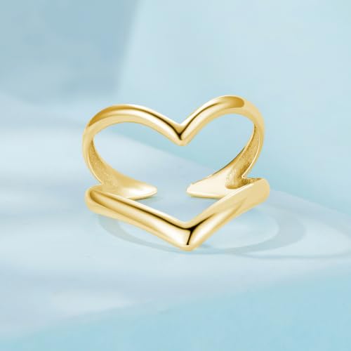 MUNDELL 925 Sterling Silver Simple Multi-layer Leaf Adjustable Ring Green Lucky Leaves Statement Ring for Women Promise Ring Fine Jewelry - color: Gold