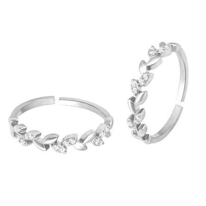 Aheli Cubic Zirconia Studded Leaf Style Adjustable Toe Ring Bichiya Fancy Jewellery for Women - color: Silver