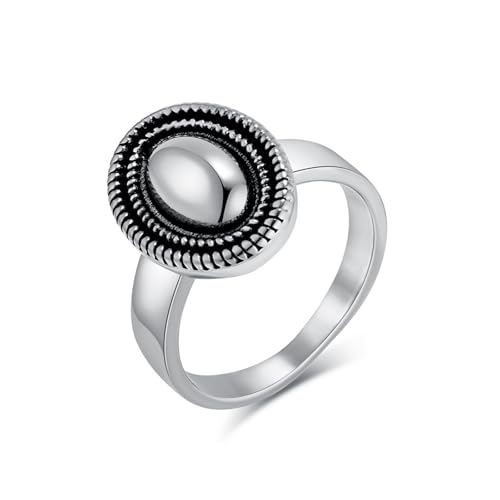 Polished Stainless Steel Signet Ring with 18MM Wide Oval for Women - color: Silver