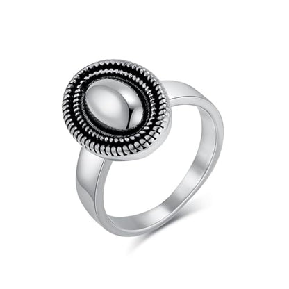 Polished Stainless Steel Signet Ring with 18MM Wide Oval for Women - color: Silver
