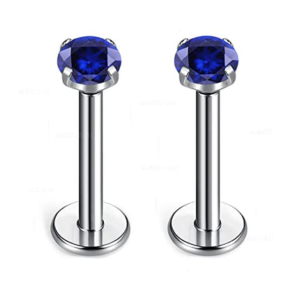 BelezaDosas G23 Titanium Labret Studs Threadless 16G Lip Rook Lobe Tragus Helix Cartilage Push Back Earring Piercing Jewelry - style: 1 pair Sapphire Blue