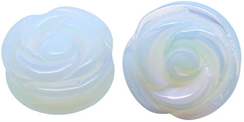 hand carved opalite rose organic stone ear plugs gauges - style: 25mm-1 inch
