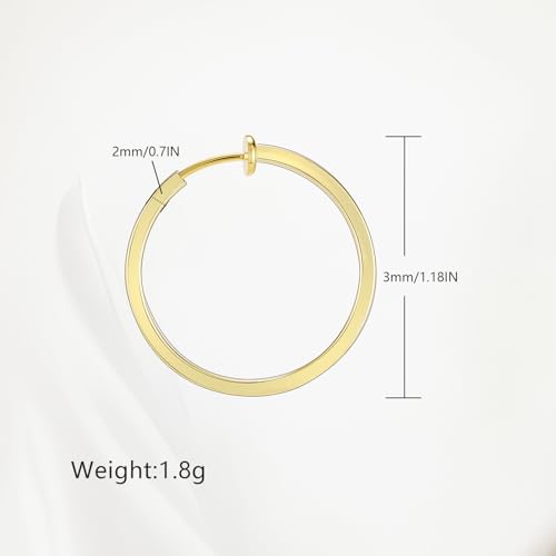 Clip On Hoop Earrings For Women No Piercing Earrrings Spring Hoops for Non-Pierced Ears - color: 3cm/1.18"-gold