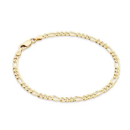 Miabella Italian 925 Sterling Silver 3mm Figaro Bracelet for Women | 18K Gold Plated Option, Solid Link Chain, Fine Jewelry, Made in Italy - color: yellow-gold-plated-silver, size: Length 8 Inches