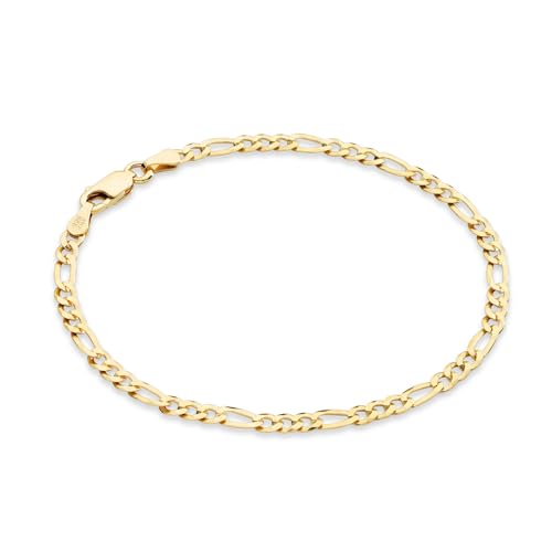 Miabella Italian 925 Sterling Silver 3mm Figaro Bracelet for Women | 18K Gold Plated Option, Solid Link Chain, Fine Jewelry, Made in Italy - color: yellow-gold-plated-silver, size: Length 7.5 Inches