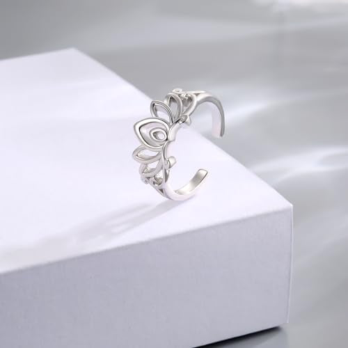Sariel 925 Sterling Silver Toe Rings for Women Boho Adjustable Mid Finger Rings Summer Vacation Ocean Beach - color: Lotus