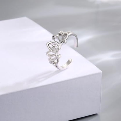 Sariel 925 Sterling Silver Toe Rings for Women Boho Adjustable Mid Finger Rings Summer Vacation Ocean Beach - color: Lotus